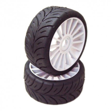 SP RACING 1/8 GT SPORT HARD PRE-MOUNTED ON MULTI SPOKE GREY WHEEL (2 PCS)