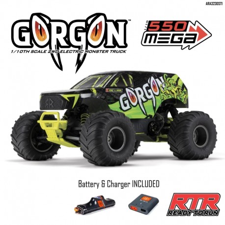 ARRMA 1/10 GORGON 4X2 MEGA 550 Brushed Monster Truck RTR w/Battery & Charger, Yellow