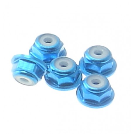 Hiro Seiko 2mm Alloy Flange Nylon Nut [T-Blue] ( 5 pcs)