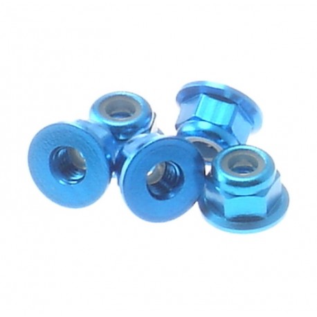 Hiro Seiko 3mm Alloy Flange Nylon Nut [T-Blue] ( 5 pcs)