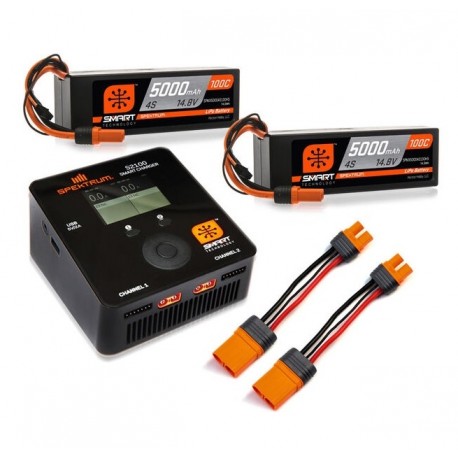 CARGADOR SPEKTRUM S210 + 2x SMART LIPO 5000MAH 14.8V 2S 50C HARDCASE IC5