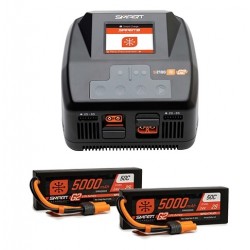 SPEKTRUM Smart Powerstage 4S: (2) G2 5000mAh 2S LiPo IC5 & S2100 Charger EU