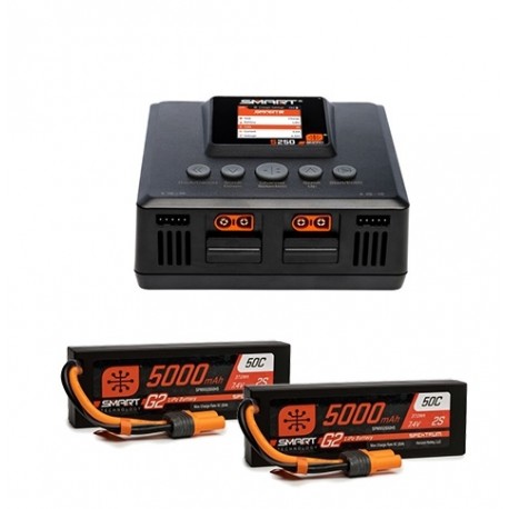 SPEKTRUM Smart Powerstage 4S: (2) G2 5000mAh 2S LiPo IC5 & S250 Charger EU