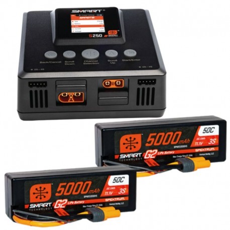 SPEKTRUM Smart Powerstage 6S Surface Bundle: (2) G2 5000mAh 3S LiPo IC5 & S250 Charger EU