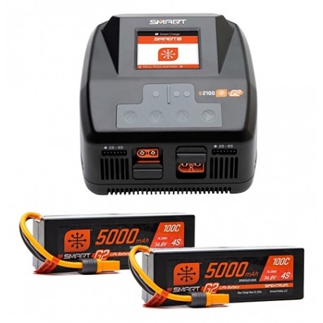 SPEKTRUM Smart Powerstage 8S: (2) G2 5000mAh 4S LiPo IC5 & S2100 Charger EU