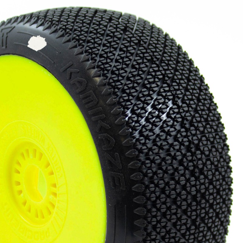 Pneus RC Hot Dice V2 C1 Super Soft - Pour Voiture 1:8, Piste D'argile | 2 Roues Complètes Jaune Fluo