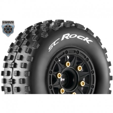 Louise RC - SC-ROCK - 1-10 Short Course Tire Set - Mounted - Soft - Black Wheels - 1-10 SC Removable Hex - 12 14 17mm