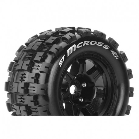 Louise RC - MFT - ST-MCROSS - 1-8 Stadium Truck Tire Set - Mounted - Sport - Black 3.8 Bead Style Wheels - 1/2-Offset -