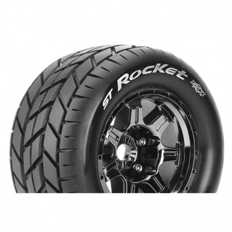 Louise RC - MFT - ST-ROCKET - 1-8 Stadium Truck Tire Set - Mounted - Sport - Black Chrome 3.8 Bead Style Wheels - 1/2-Of
