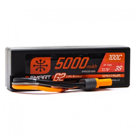 Spektrum Smart 11.1V 5000mAh 3S 100C Smart G2 Hardcase LiPo Battery: IC5