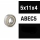 XTR "ZERO FRICTION" 5x11x4ZZ (1u) ABEC5