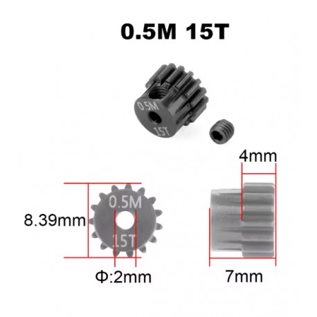 pinion 15T 0,5m (2mm Shaft)