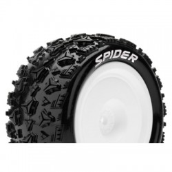 Louise RC - E-SPIDER - 1-10 Buggy Tire Set - Mounted - Soft - White Wheels - Hex 12mm - 4WD - Rear