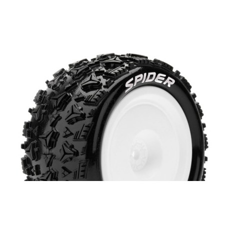 Louise RC - E-SPIDER - 1-10 Buggy Tire Set - Mounted - Soft - White Wheels - Hex 12mm - 4WD - Rear