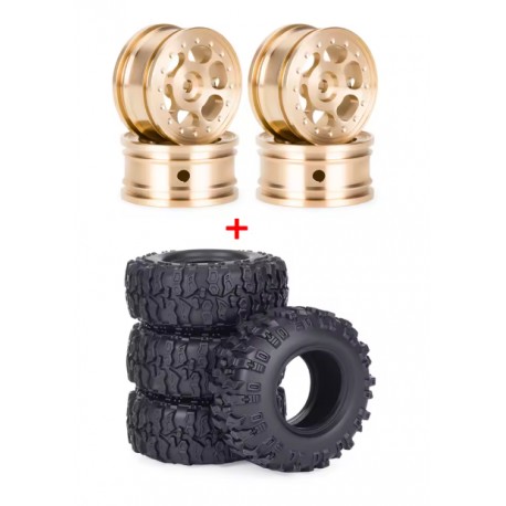 4 Pieces of 0.7 Inch Rubber Tires and Brass Rims for AXIAL SCX30