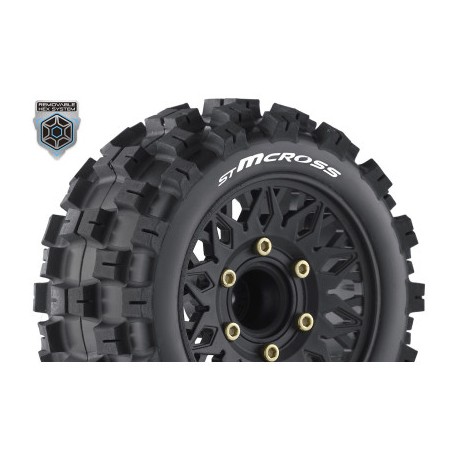 Louise RC - ST-MCROSS - 1-10 Stadium Truck Tire Set - Mounted - Sport - Black Wheels - Removable HEX 12 Narrow 12 Wide