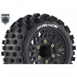 Louise RC - ST-ROCK - 1-10 Stadium Truck Tire Set - Mounted - Sport - Black Wheels - Removable HEX 12 Narrow 12 Wide 1
