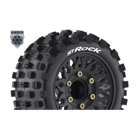 Louise RC - ST-ROCK - 1-10 Stadium Truck Tire Set - Mounted - Sport - Black Wheels - Removable HEX 12 Narrow 12 Wide 1