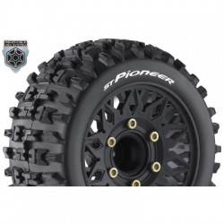 Louise RC - ST-PIONEER - 1-10 Stadium Truck Tire Set - Mounted - Sport - Black Wheels - Removable HEX 12 Narrow 12 Wide