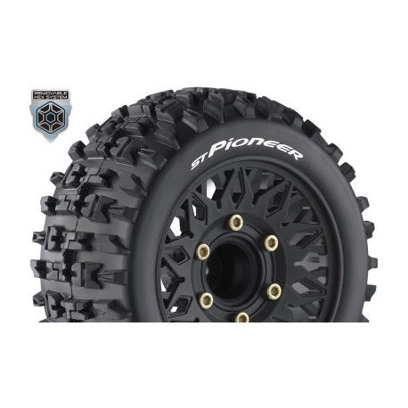Louise RC - ST-PIONEER - 1-10 Stadium Truck Tire Set - Mounted - Sport - Black Wheels - Removable HEX 12 Narrow 12 Wide