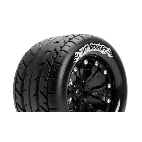 Louise RC - MT-ROCKET - 1-10 Monster Truck Tire Set - Mounted - Sport - Black 2.8 Wheels - 1/2-Offset - Hex 12mm - L-T32