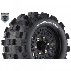 Louise RC - MT-MCROSS - 1-10 Monster Truck Tire Set - Mounted - Sport - Black Wheels - Removable HEX 12 Narrow 12 Wide