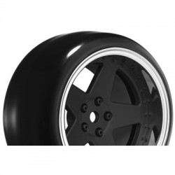 Louise RC - 1-10 Drift Tire Set - Mounted - 5-Spoke Wheels Matte Black - Removable 2 4 6 8mm Offset - Hex 12mm
