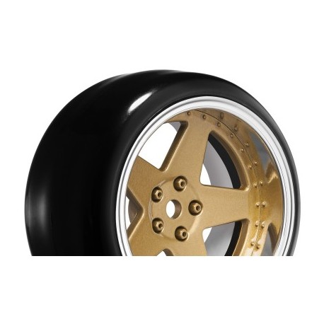 Louise RC - 1-10 Drift Tire Set - Mounted - 5-Spoke Wheels Bronze - Removable 2 4 6 8mm Offset - Hex 12mm
