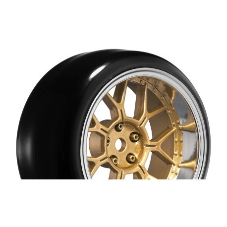 Louise RC - 1-10 Drift Tire Set - Mounted - 14-Spoke Wheels Bronze - Removable 2 4 6 8mm Offset - Hex 12mm 